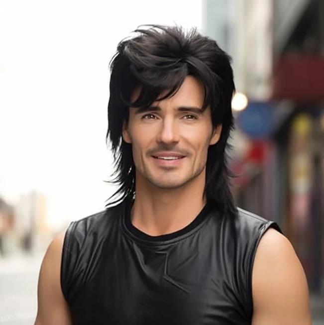 80s Mullet Wig Adult Men’s Pop Rocker Fancy Dress Costume Accessory Wig