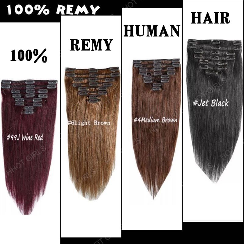 100% Natural Remy Clip in Hair Extensions 8 Full Head Real Human Hair US Seller