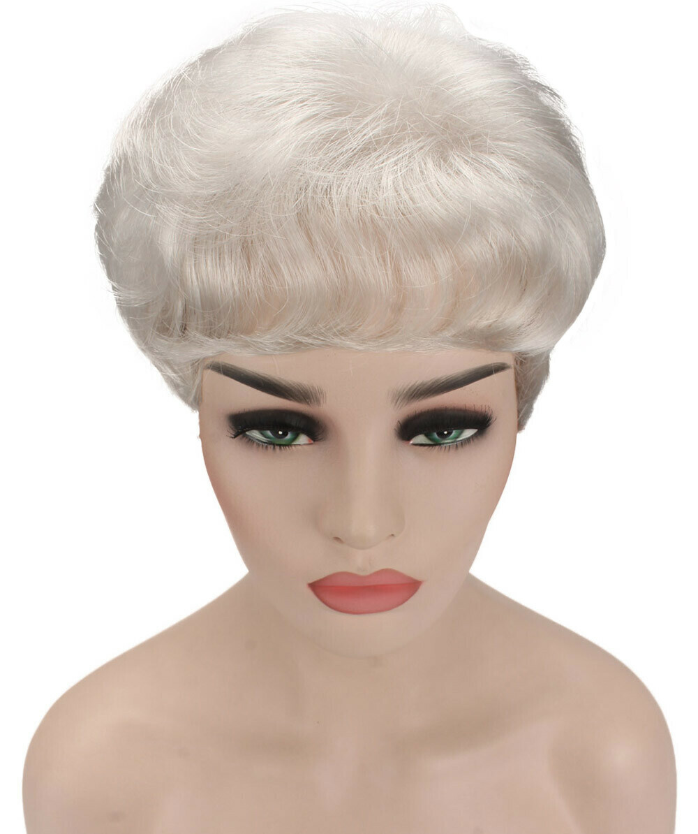 Ava – Straight Kanekalon Synthetic Fiber Full Wig, 1.5 – 4.5 in, Silver Grey