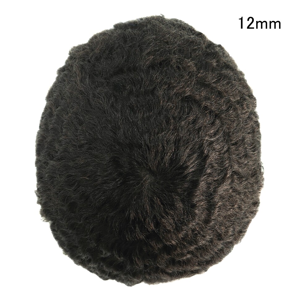 Mens Human Hair Toupee Afro Curl Hair System French Lace Black Hair Piece
