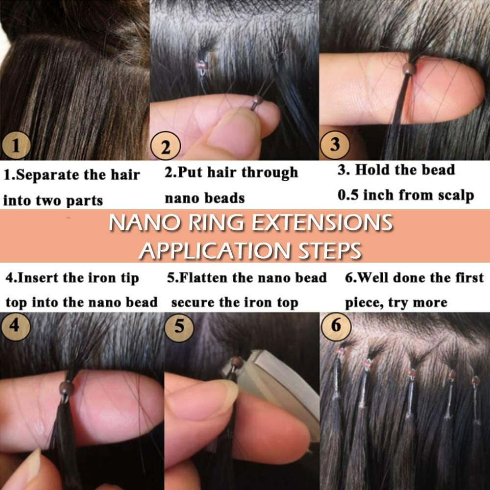 Invisible Wire Nano Tip Hair Extensions Silicone Nano Ring Beads Link Human Hair