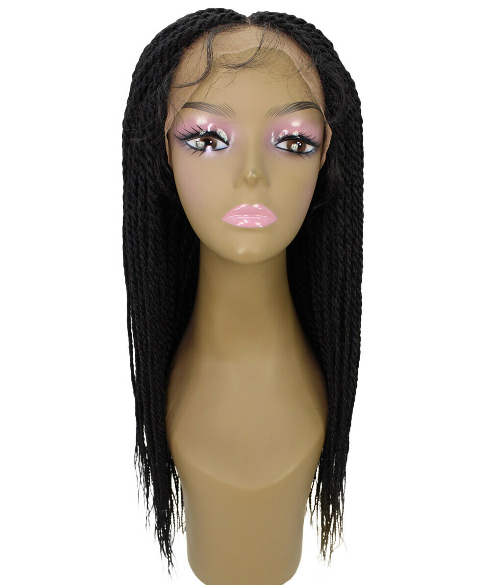 LUXLUXE Nikkita Straight 25″ Long 4X4 Hand-Tied Lace Braided Wig,BLT-0123,Black