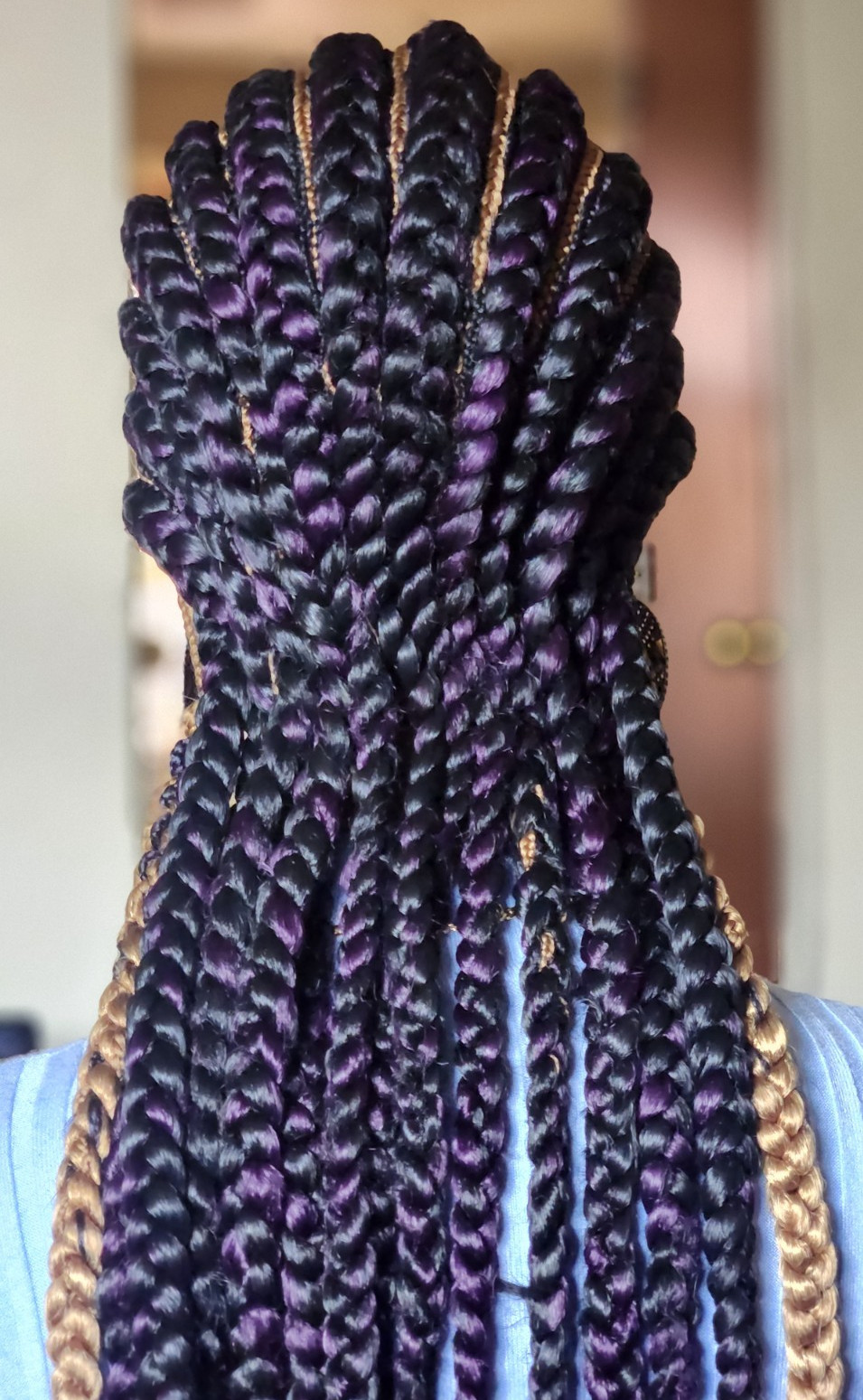 Fully hand braided Ghana banana cornrows wig All back down 1B mix dark purple/27