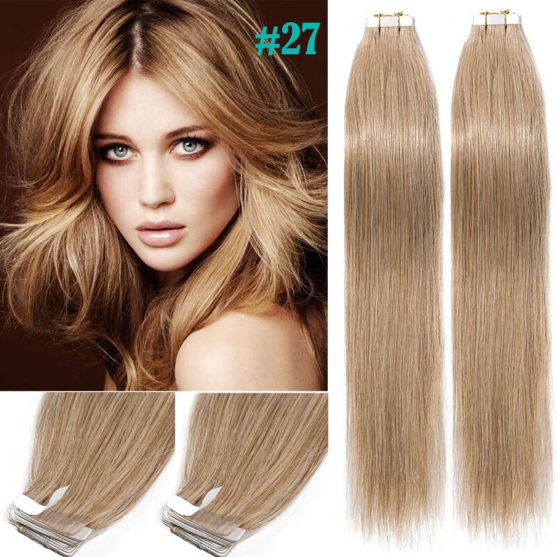20pcs Brazilian Tape In Remy 100% Real Human Hair Extensions Thick Weft US STOCK