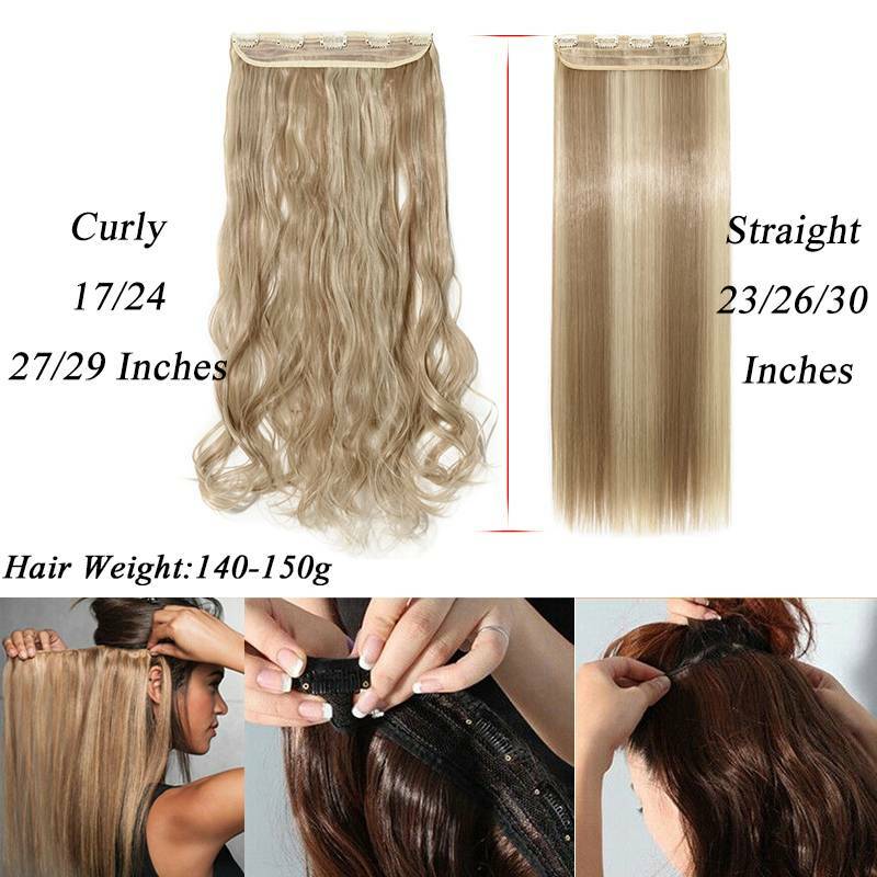 Real Thick Long Wavy Clip in Hair Extensions Full Head Blonde Straight For Human