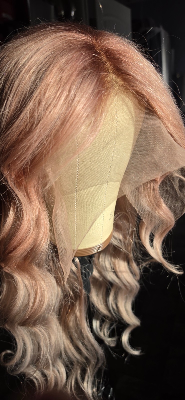 30″ Custom-colored 100% Human Hair Lace Front Wig – Pink Champagne