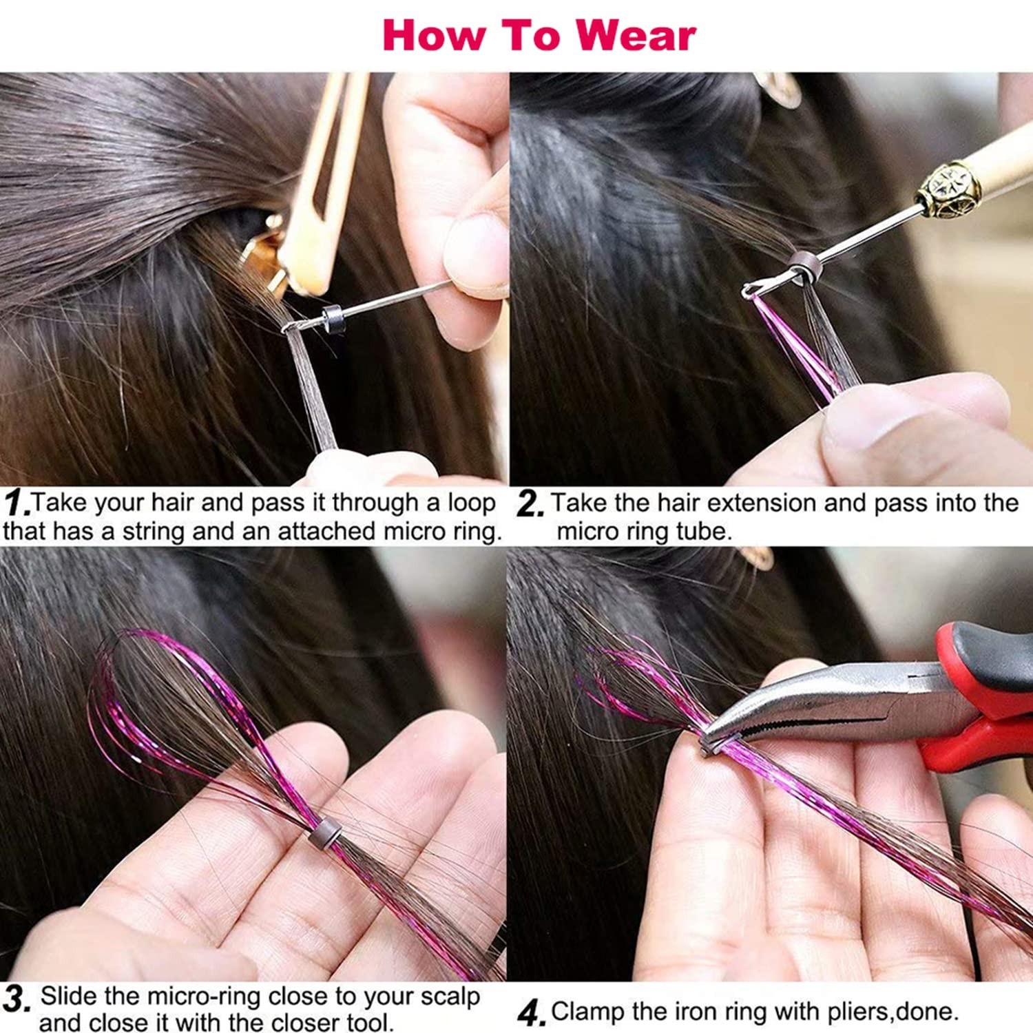 Sparkling Glitter Hair Tinsel Set: 6pcs Heat Resistant 1200 Strands—47 Inches