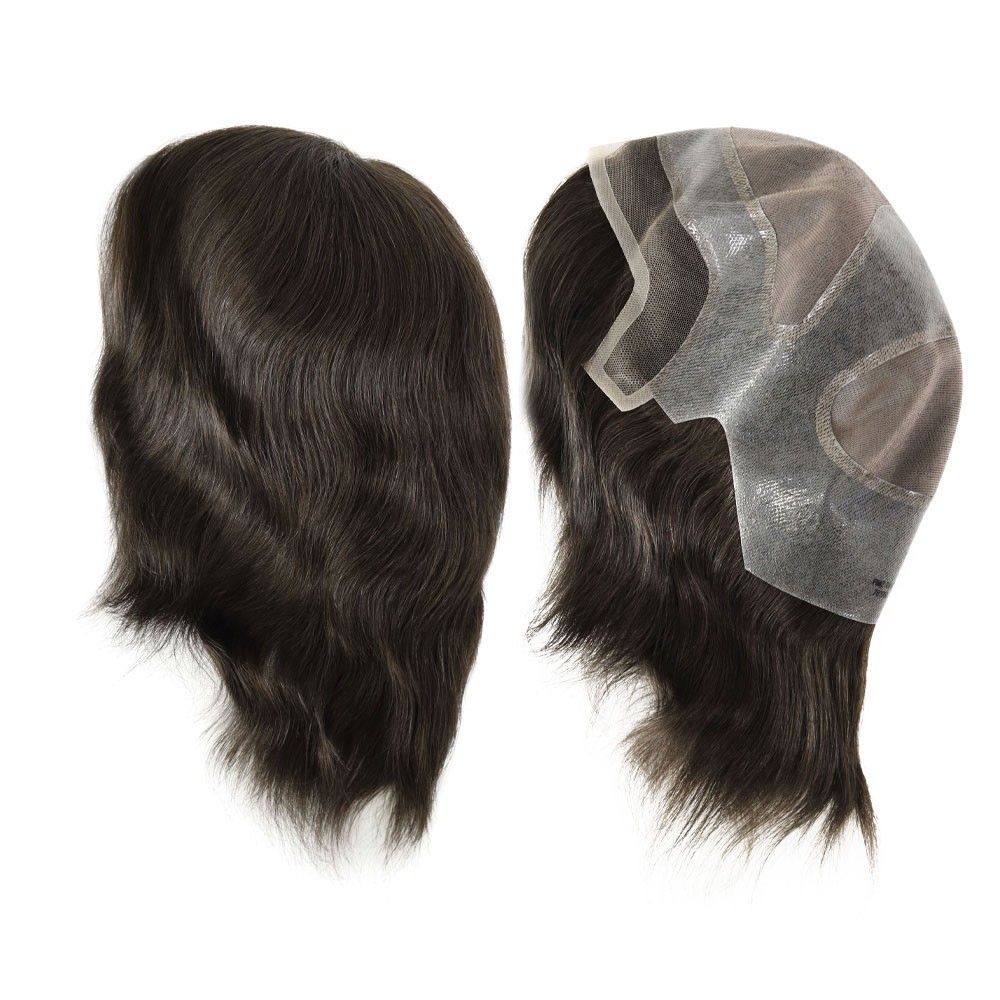 Toupee for Mens Hair Replacement System Durable Lace Front Fine Mono Hairpieces