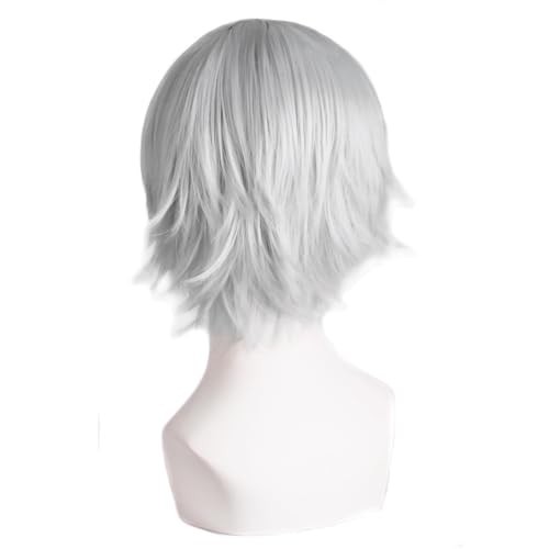 Short Straight Wig Cosplay Costume Silver Grey 12 Inch High Temperature Fiber