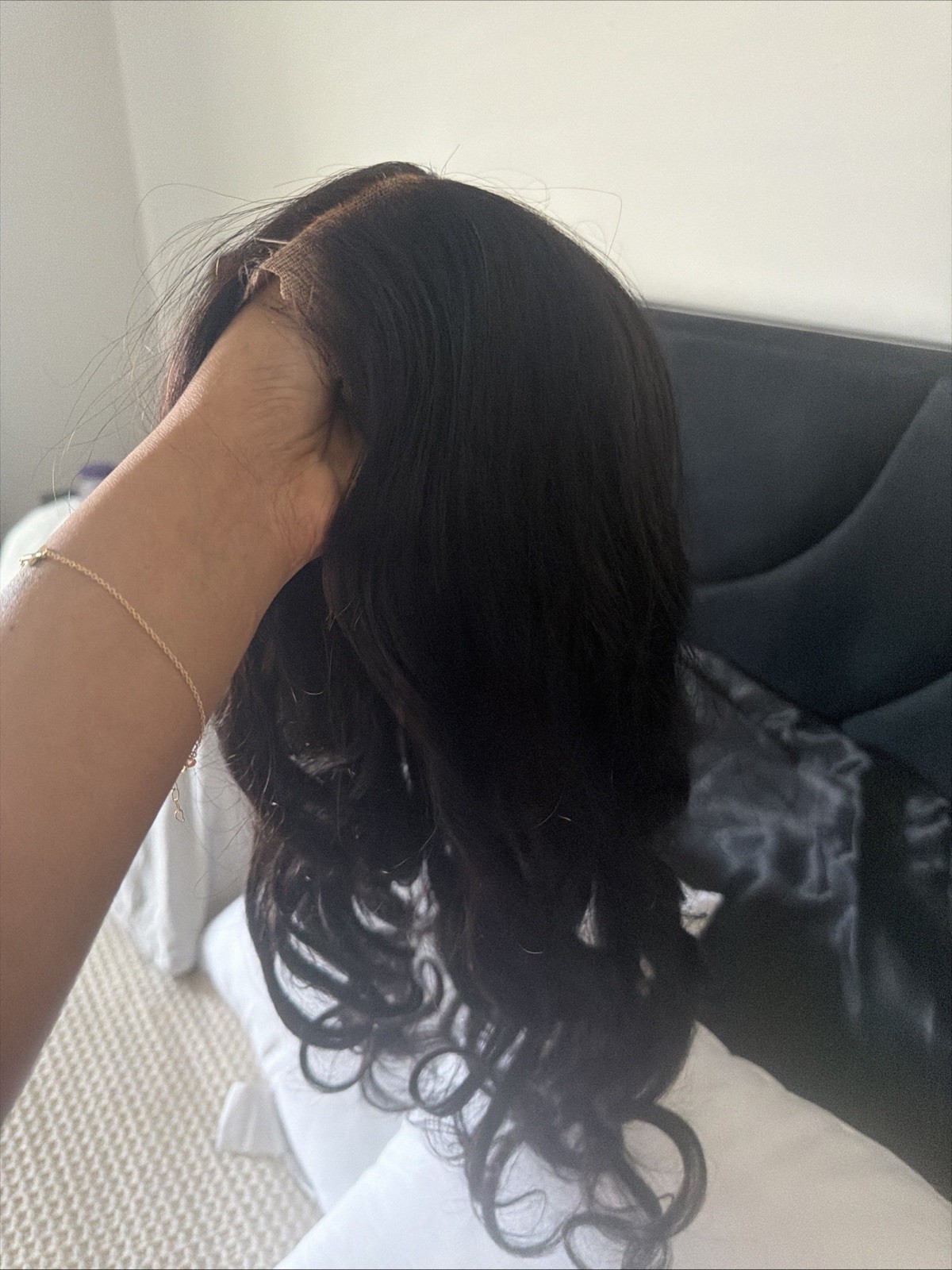 Black Human Hair Body Wave Long Lace Front Glueless Wig for Women Free-Part