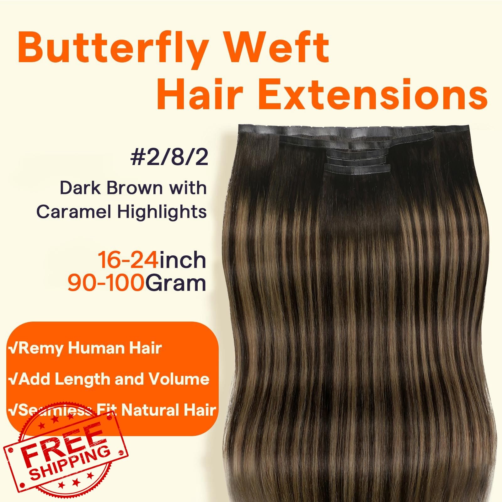 Full Shine 24″ Dark Brown Butterfly Weft Human Hair Extensions 100g