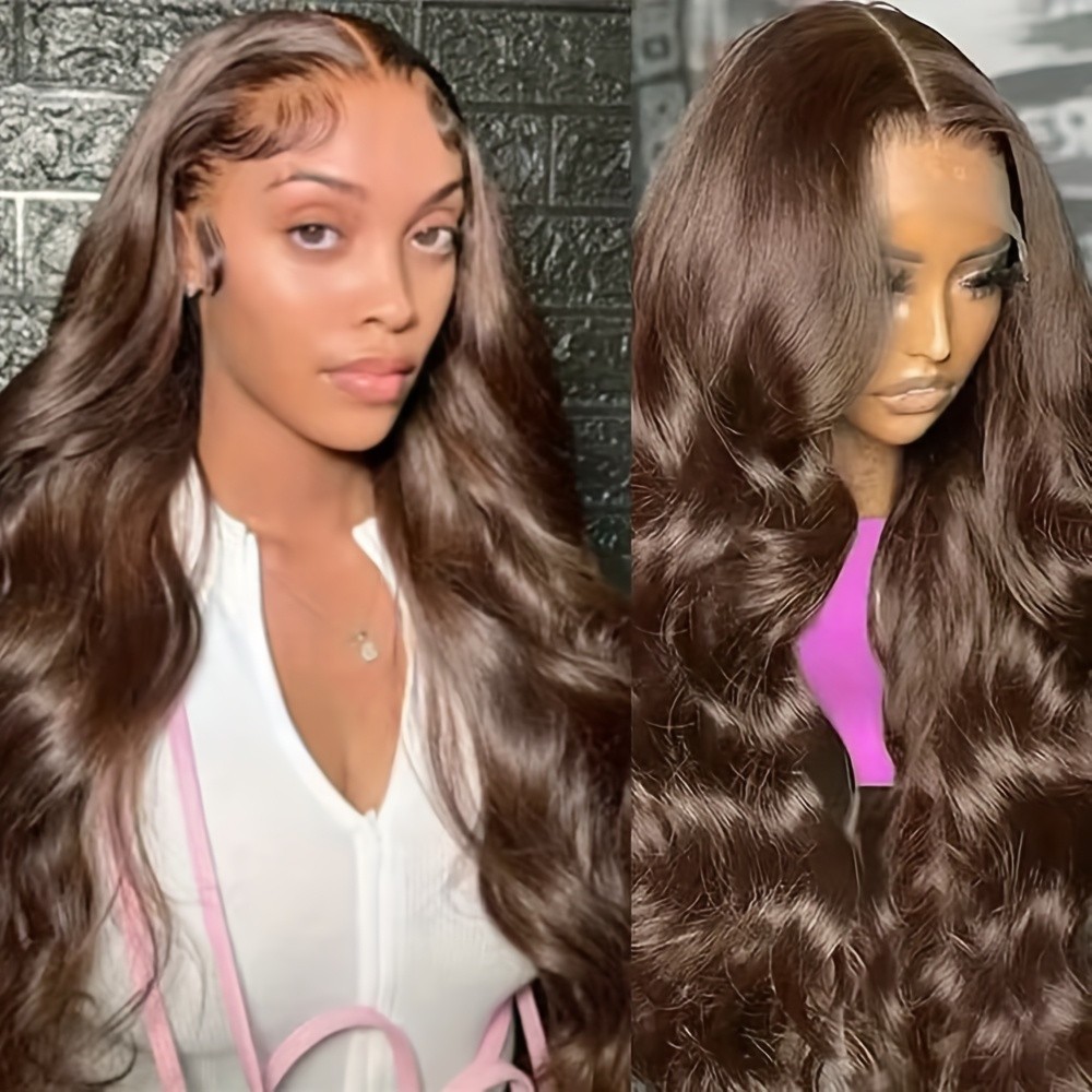 13×4 Heat Resistant Long Natural Wavy Brown Hair Glueless Frontal Lace Wigs Soft