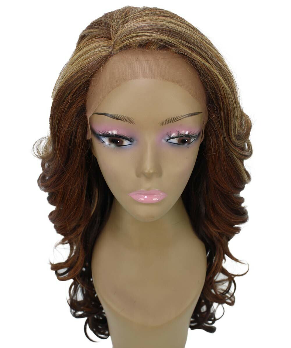 Kendra Wavy 24.5″ Long 13×2.5 Hand-Tied Lace Front Wig, Auburn Brown Blend
