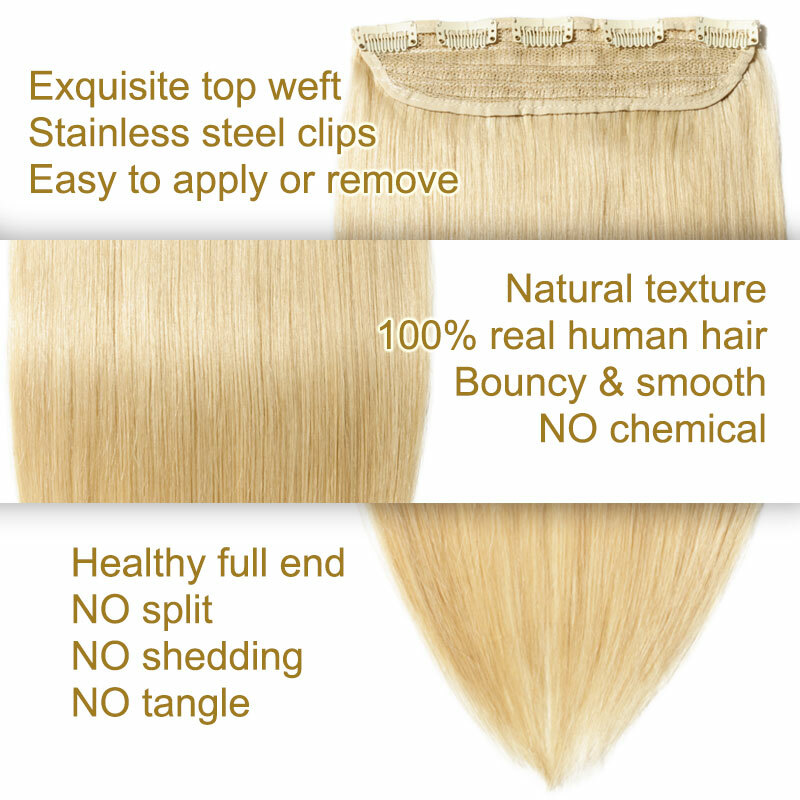 One Piece Thick Real Hair Extensions Clip In Human Hair Weft 3/4 Full Head Soft