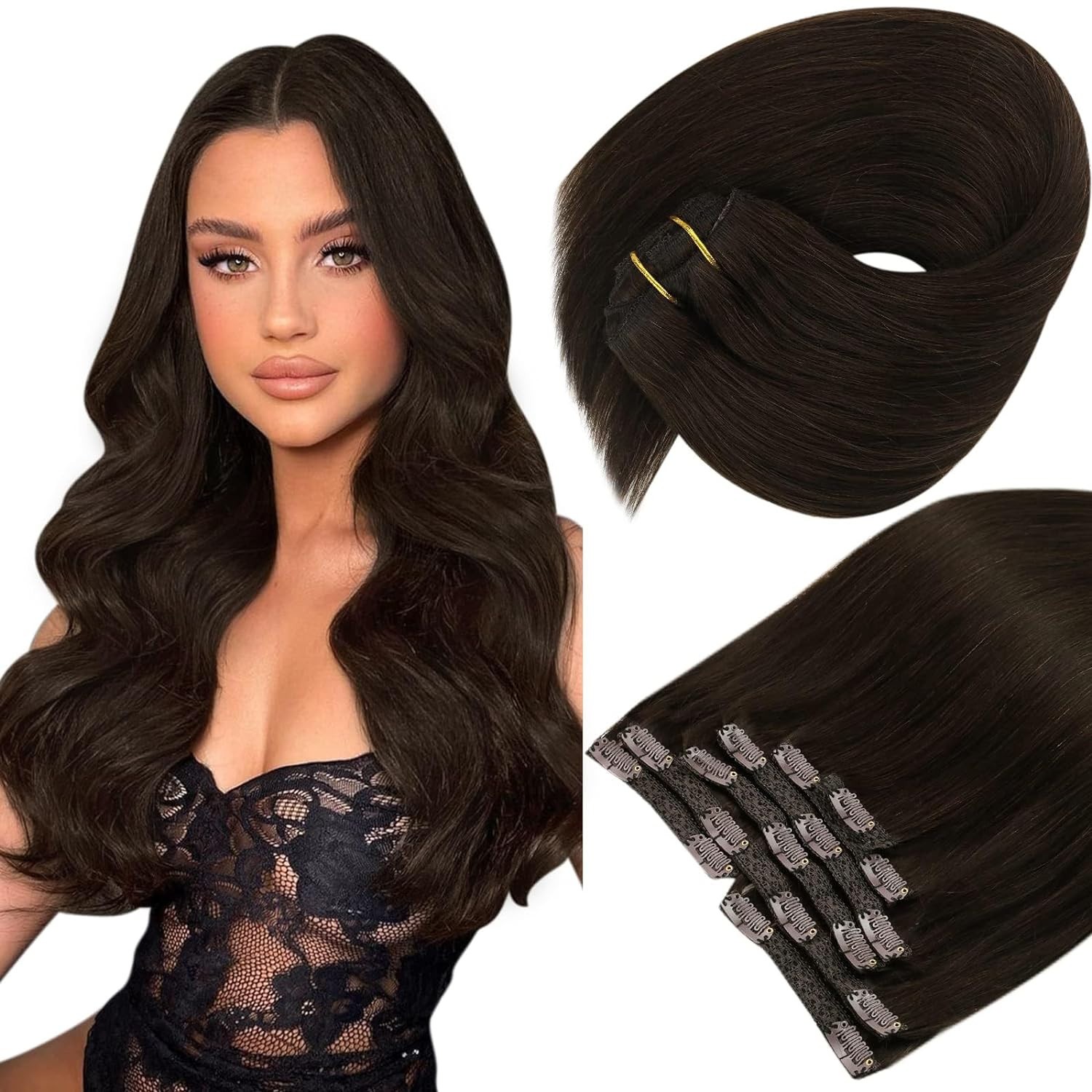 Clip in Hair Extensions Real Human Hair Clip-on Remy Hair Thick Balayage Colors