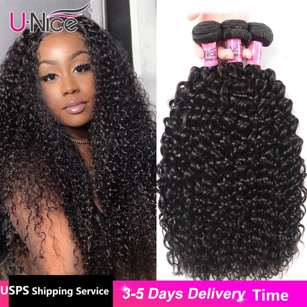 UNice Hair Brazilian Curly 3 Bundles Human Hair Extensions Virgin Hair Weaves US