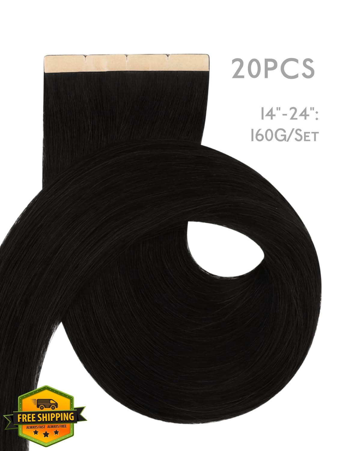 Wennalife 8cm Jet Black Tape Extensions 20 Inch 160g 20pcs
