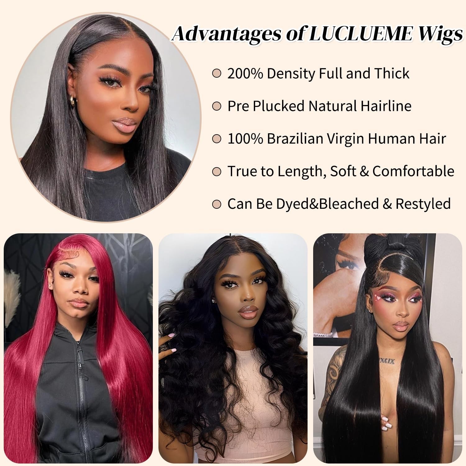 32 Inch Human Hair Lace Front Wig 200 Density Straight Glueless Pre Plucked
