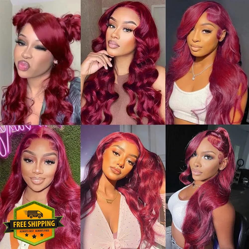 HeumHrn 32″ #99J Burgundy Body Wave Hair Bundles Wine Red