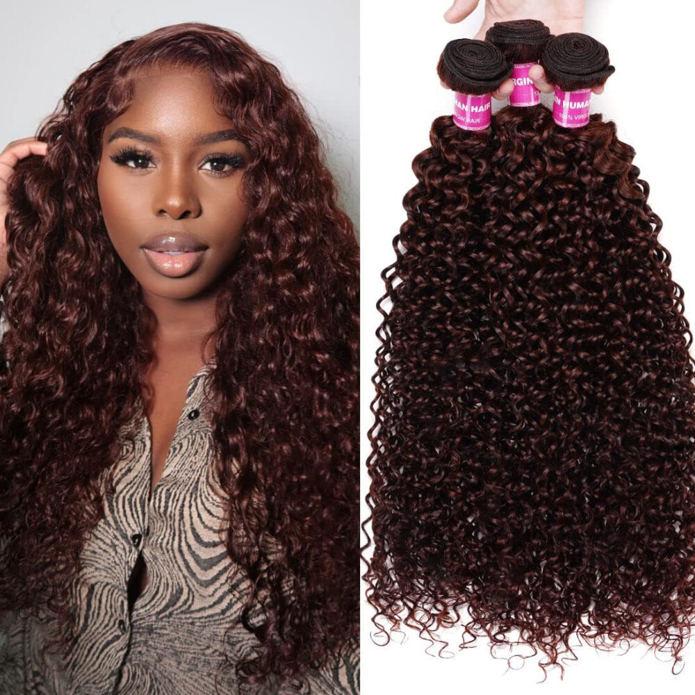 UNice Brazilian Reddish Brown Curly 3 Bundles Human Hair Weaves Cooper Red Wefts
