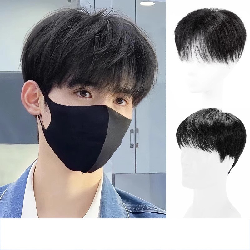 Men’s Short Toppers Hairpiece Real Human Hair Clip in Tape Hair Pieces Full Wig