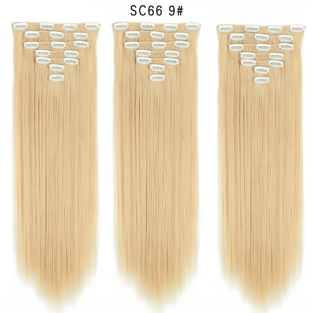 Ombre Black Blonde 22 Inch 16 Clips Synthetic Straight Clip In Hair Extensions
