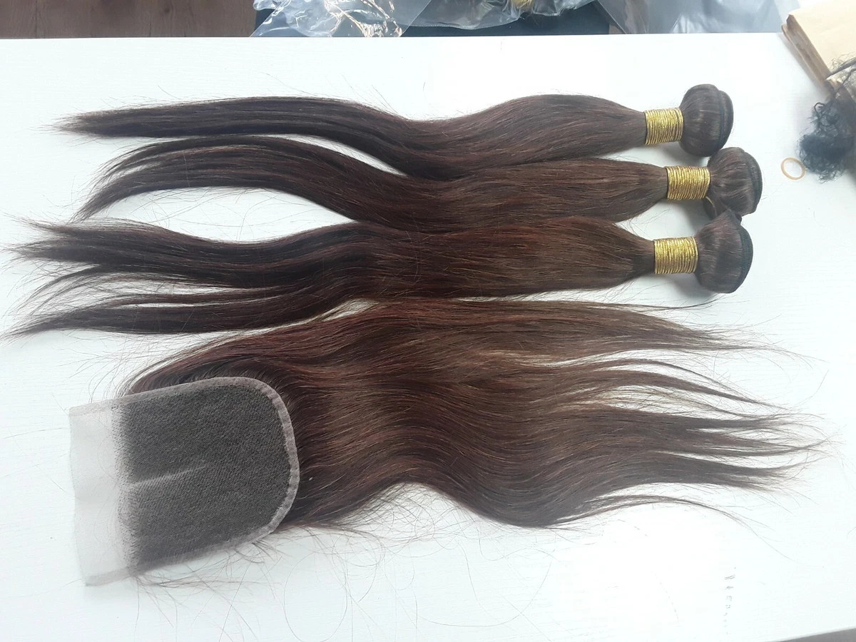 12AA PERUVIAN VIRGIN HUMAN HAIR CHESTNUT BROWN 4# 20+20+20&20 CLOSURE STRAIGHT