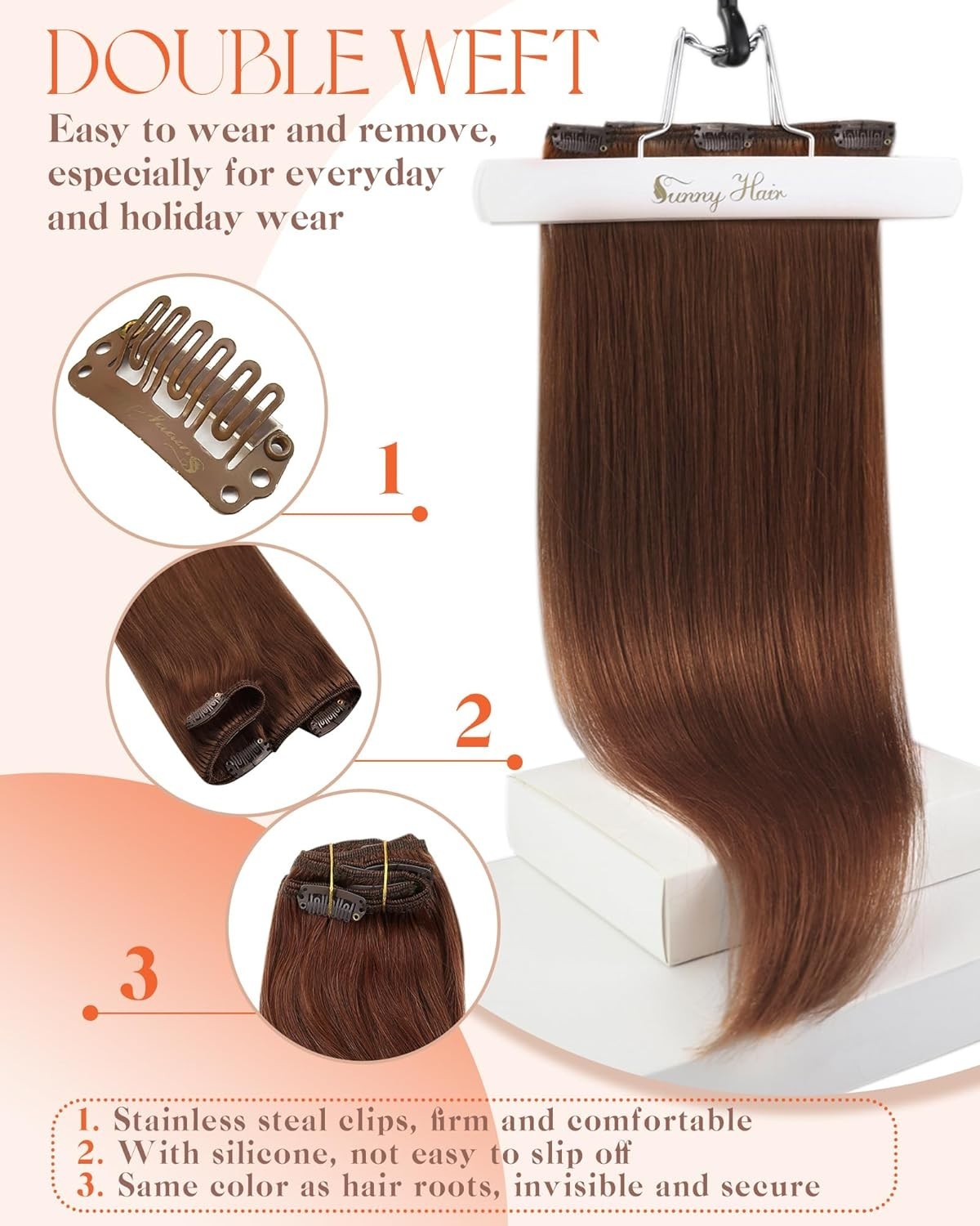 Sunny Hair CLIP-IN 24″ Auburn Brown Human Hair Extensions – CP 33