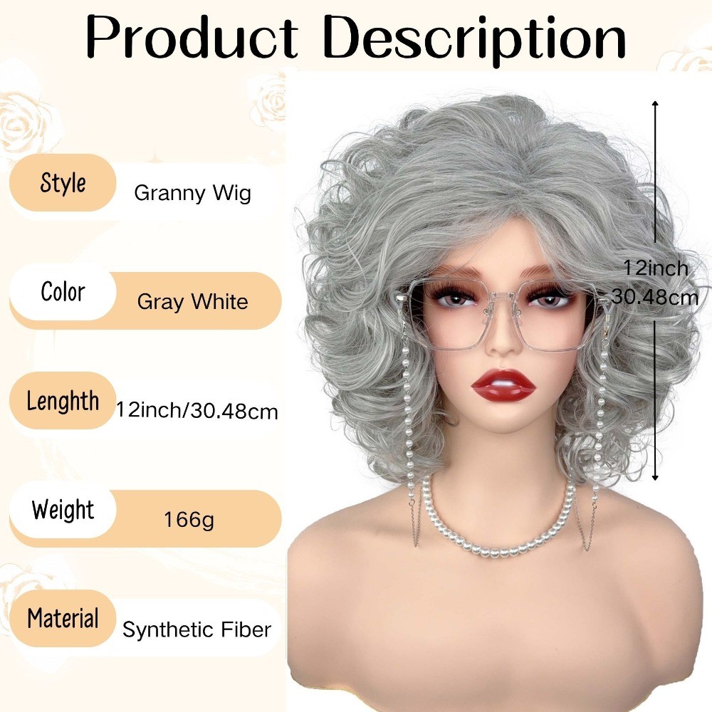 Granny Grey Wig Women Elderly Lady Short Beanie Hairpiece Universal Cosplay Wigs