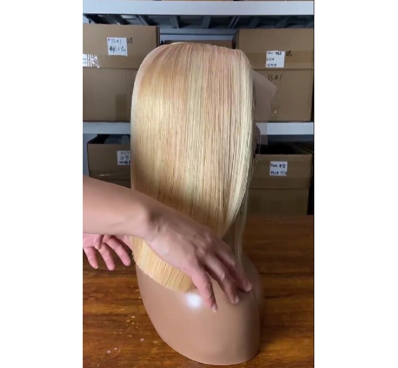 Highlight Blonde Straight Wig 100% Human Hair T Part Lace Frontal Wig Natural