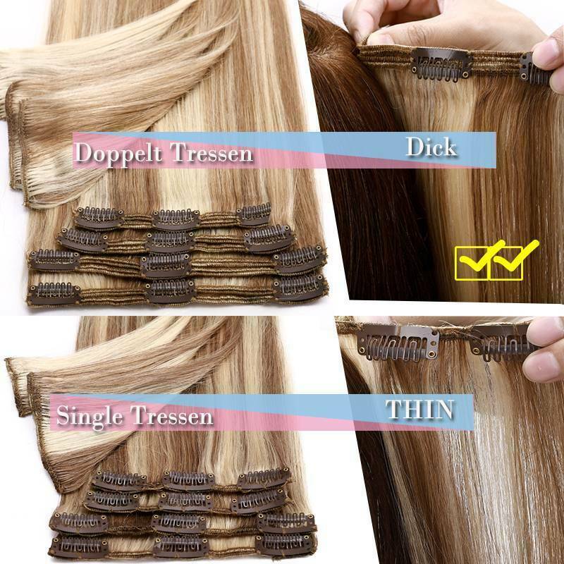 Thick Remy Clip In Human Hair Extensions Full Head Double Weft Balayage 180g 22″