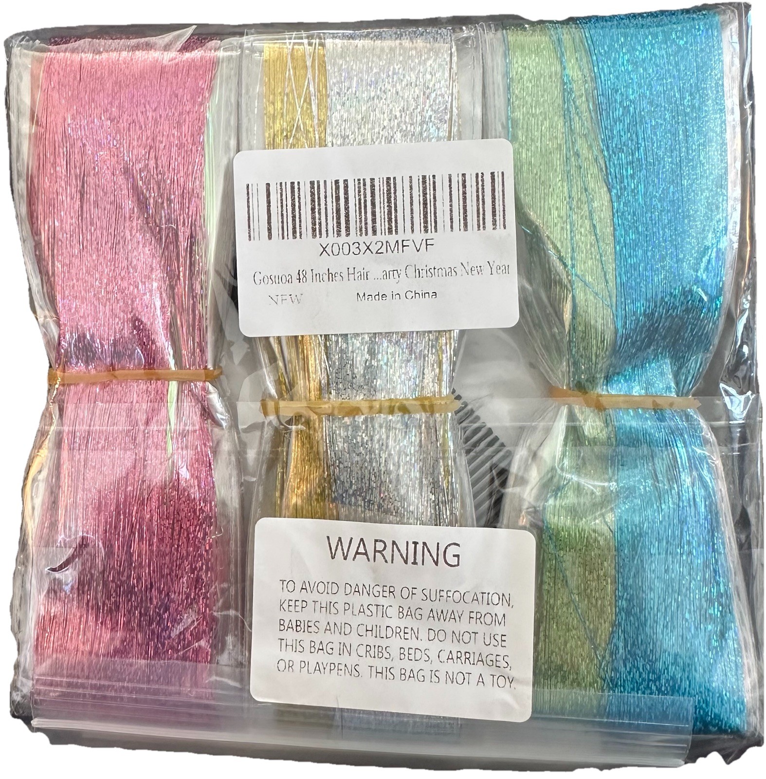 Hair Strands Glitter Extensions – 48 Inches – Various Colors – 3 Pack
