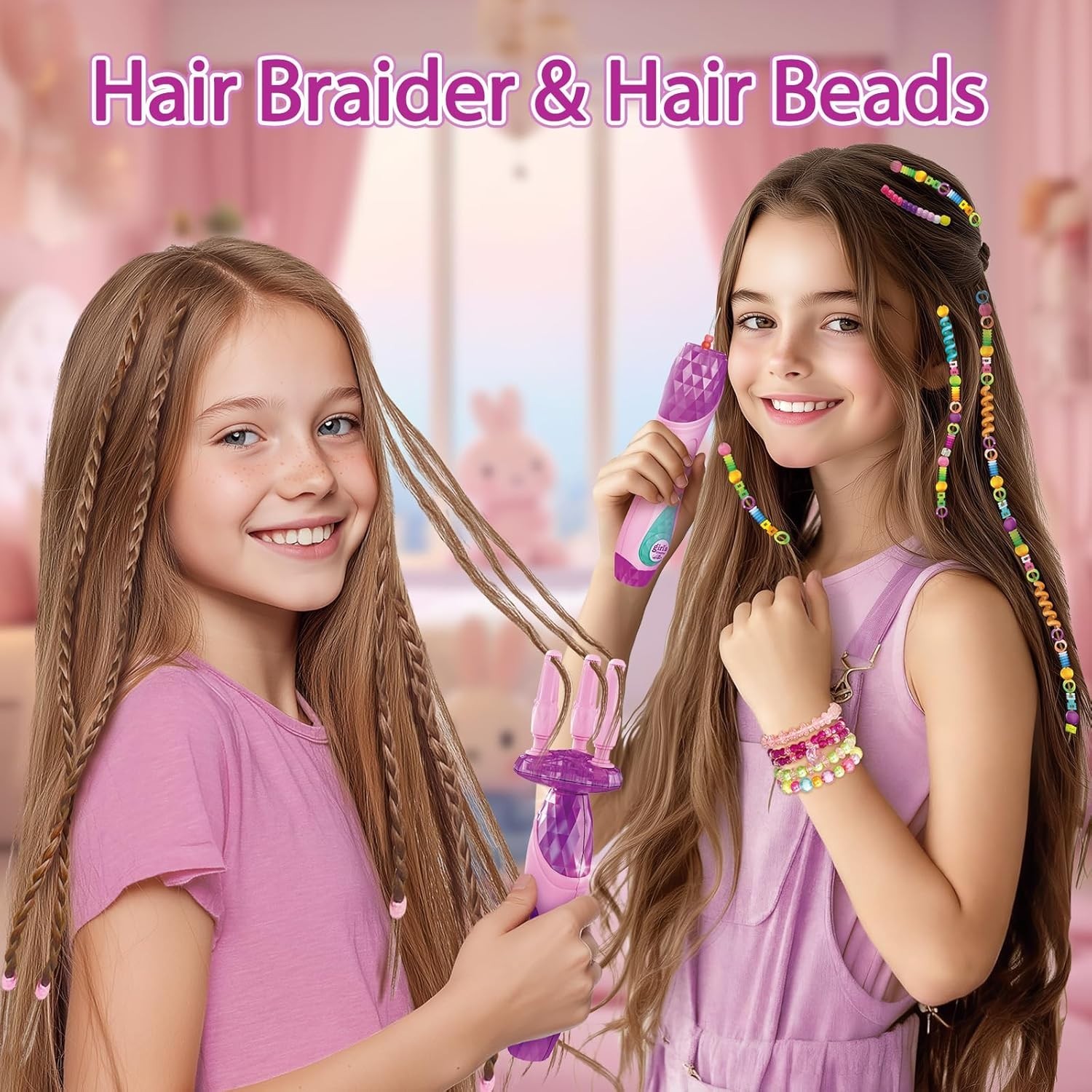 Enchanting Pink Hair Braiding Machine with Accessories for Young Fashionistas