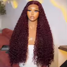 99J Burgundy Red Color Kinky Curly 13X4X1 HD Full Lace Frontal Synthetic Wig For