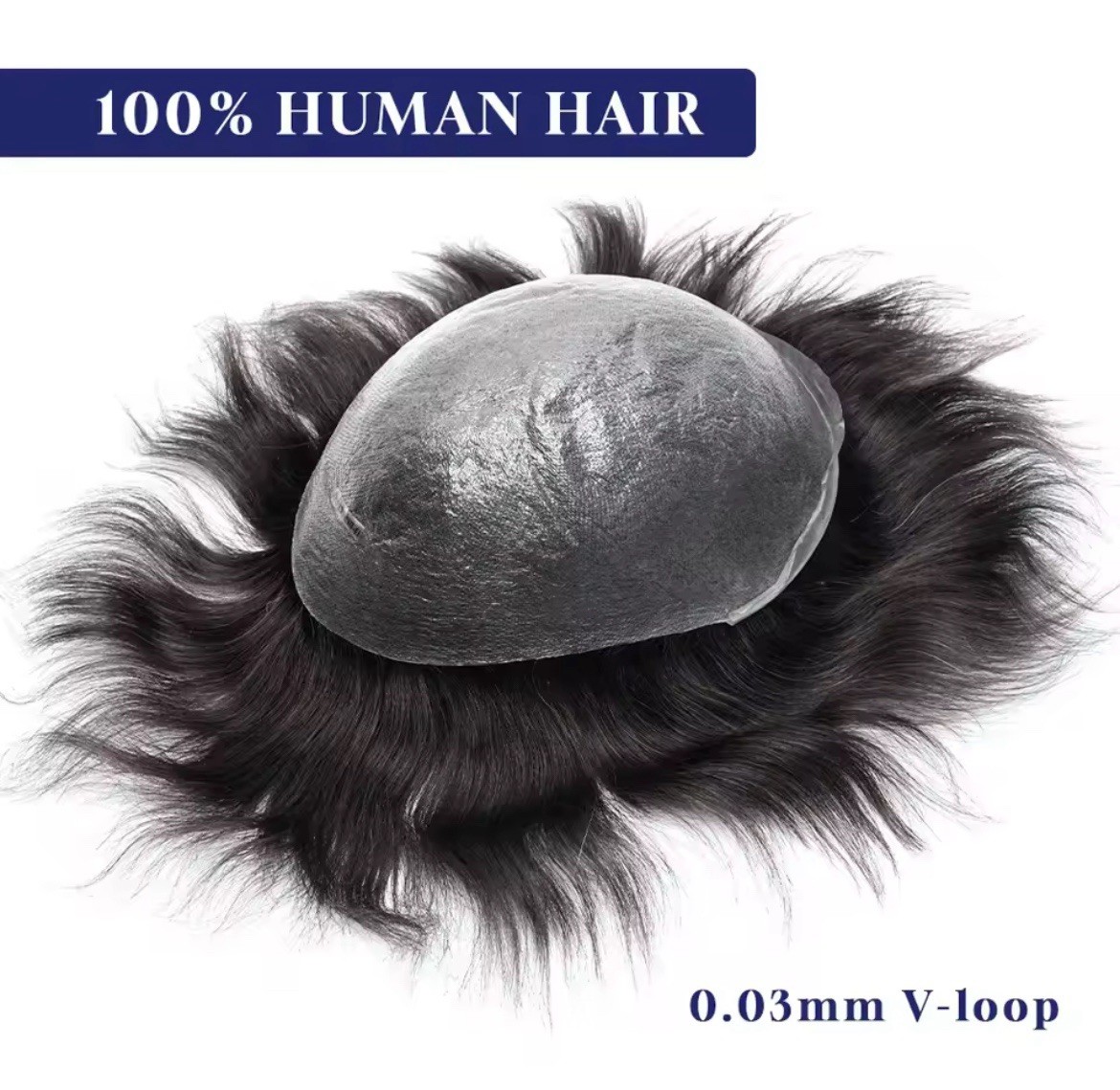 Men’s Human Hair Toupee Hairpiece Transparent Ultra-Thin Skin V-Loop Wavy