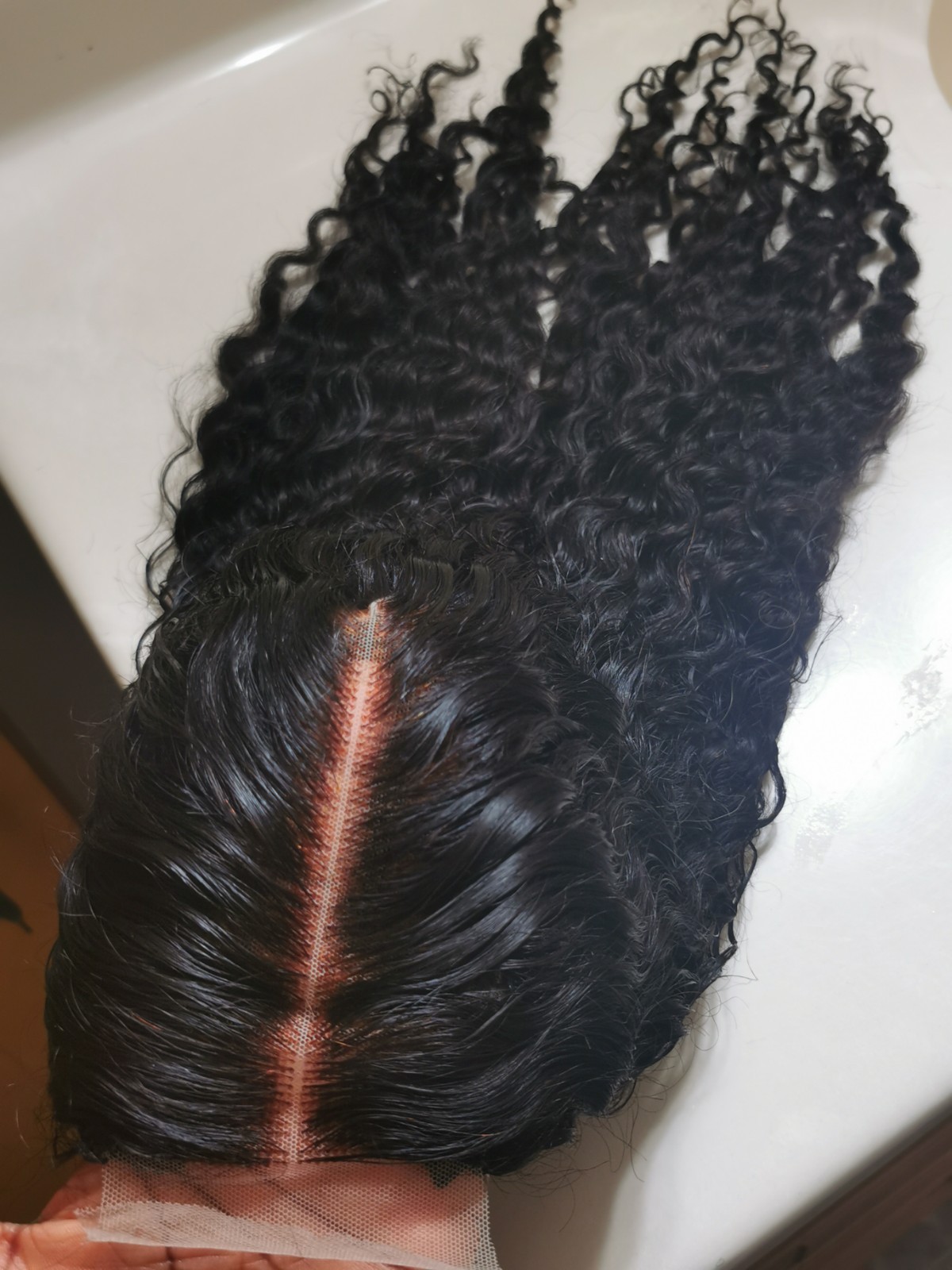 Quality Natural Black Curly Human Hair Glueless Deep Closure Wig 22″ Handmade