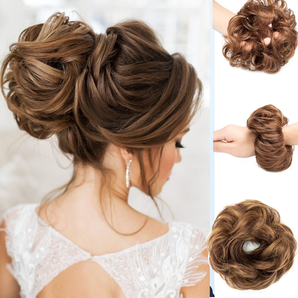 Hair Scrunchie Elastic Hair Bun Wavy Curly Messy Donut Tweezer Hair Extension