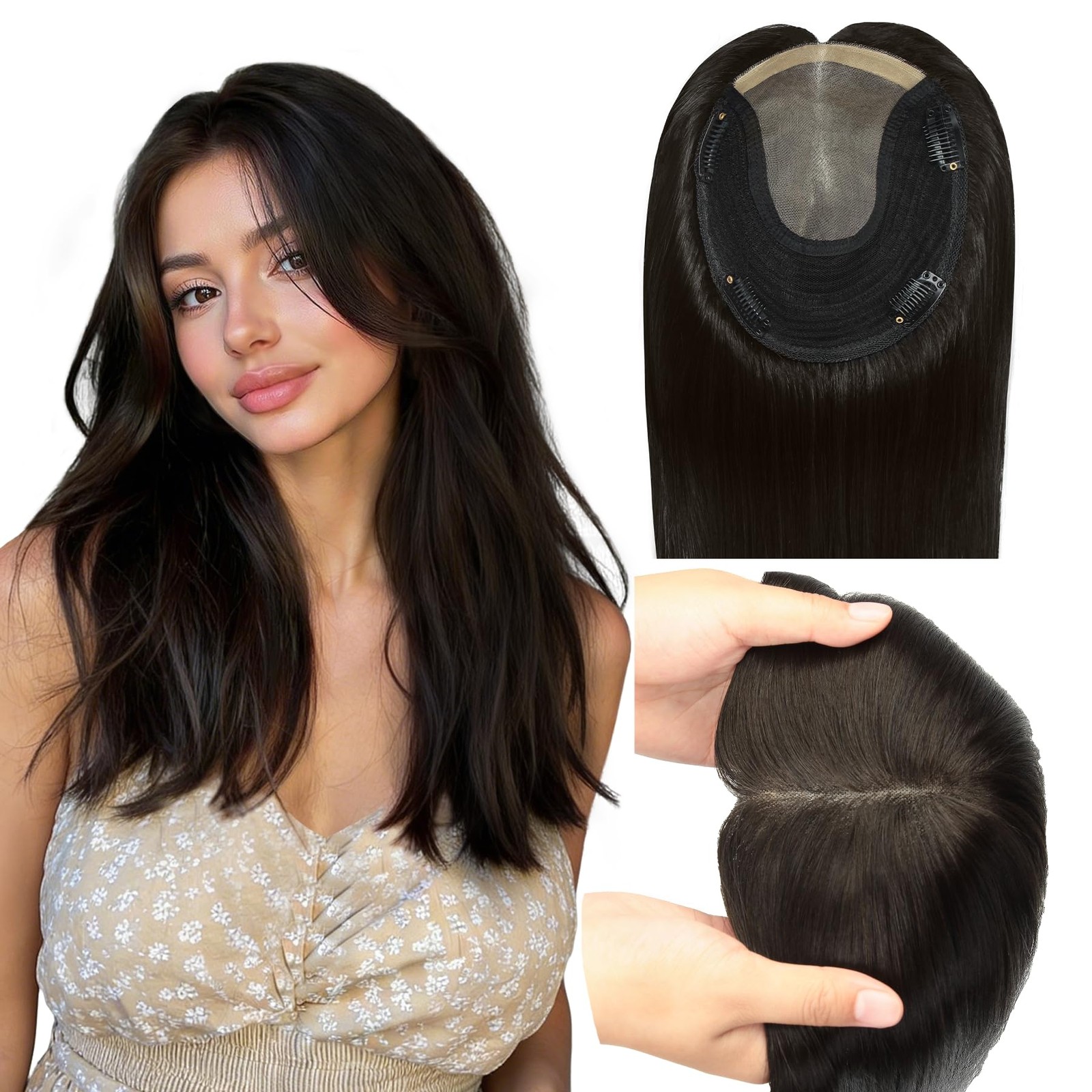 Worldstar Human Hair Toppers For Women No Bangs 6 7 Inch Base 14 Inch 65G 1B