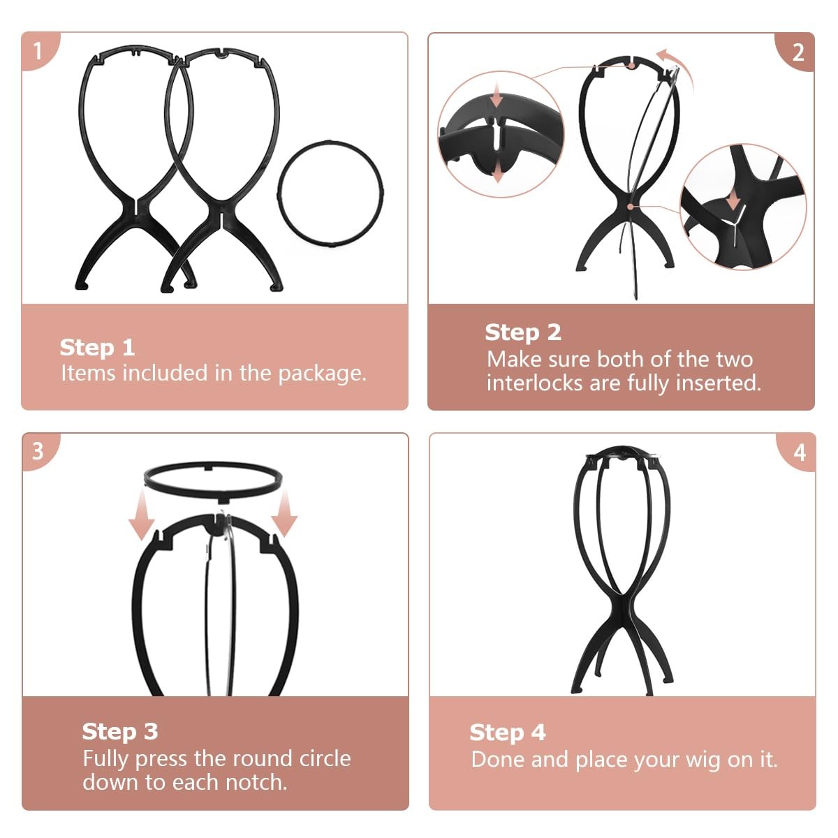 Wig Stand Wig Head Stand Wig Holder Multiple Wigs Black 3 Pack