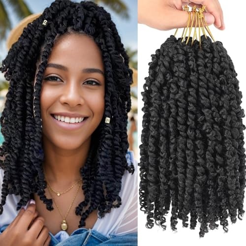Passion Twist Crochet Hair 10 Inch 6 Packs Pre-Twisted, 10 Inch (Pack of 6) 1B