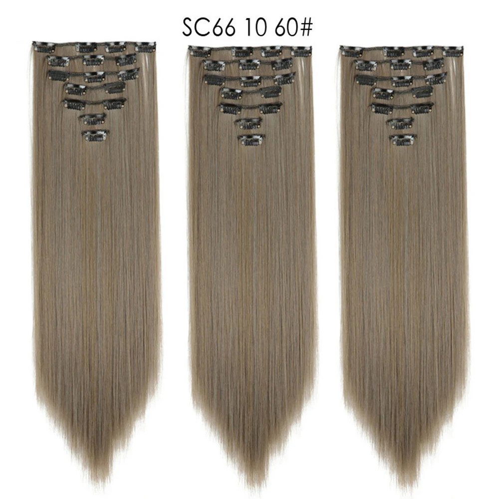 Ombre Black Blonde 22 Inch 16 Clips Synthetic Straight Clip In Hair Extensions