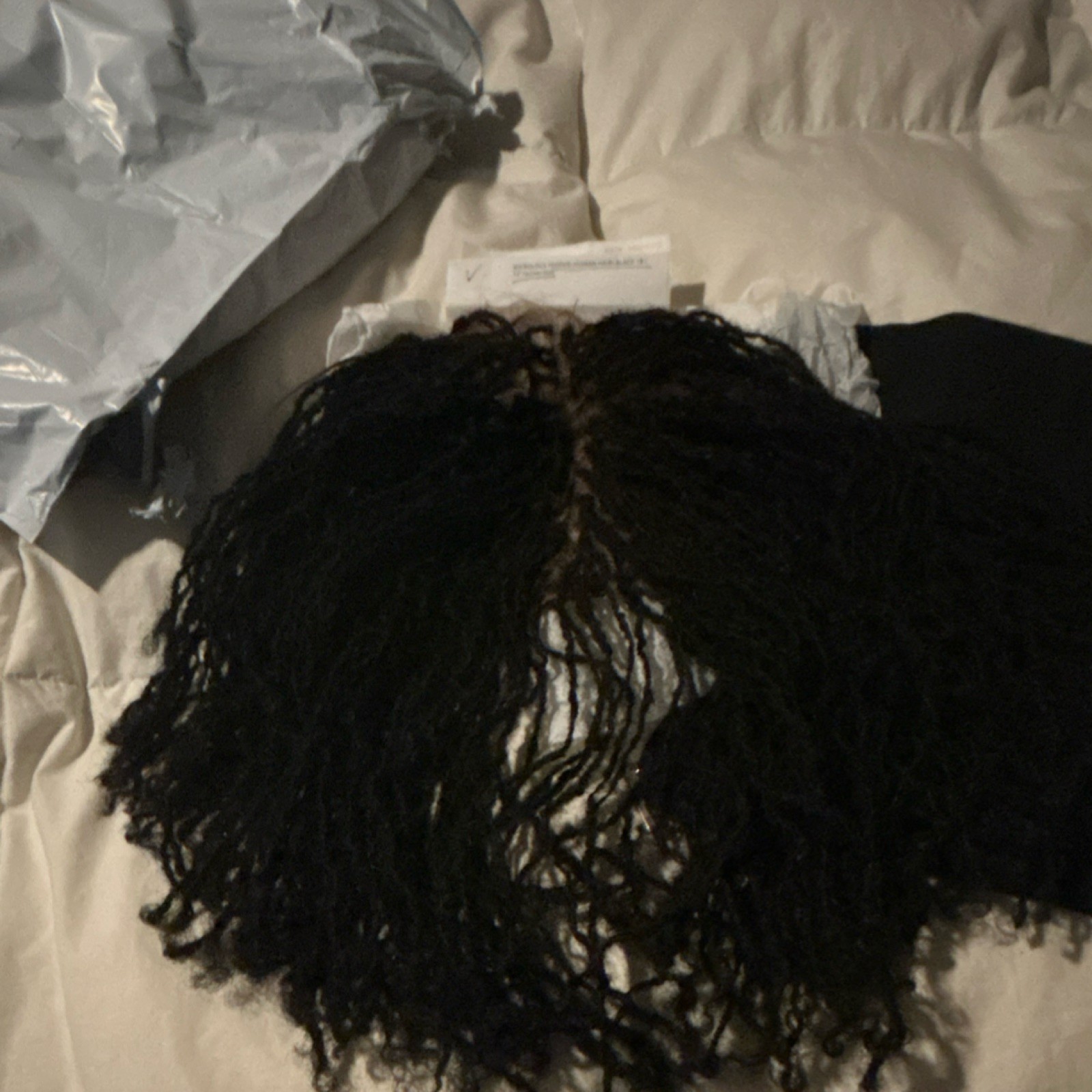 Microlocs Human Hair Clip-In Topper Black 1B Curly Dreadlocks 12 Inch