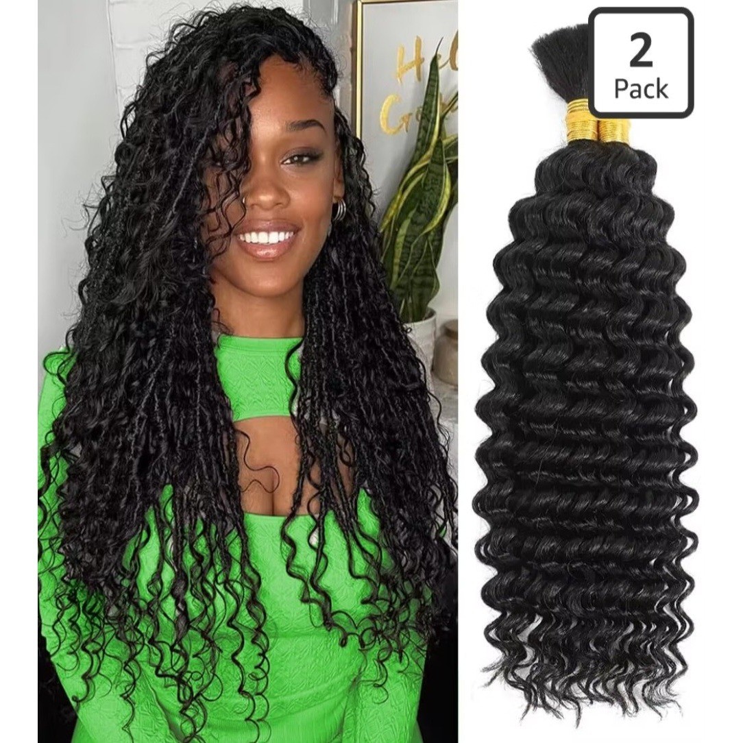 2 Pack 22 Inch Deep Curl Human Bulk Hair for Braiding 12A Brazilian Virgin 100g
