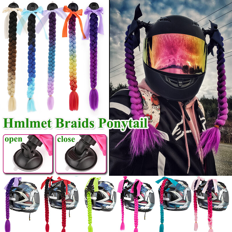 US 20 Inch Rainbow Motorcycle Motorbike Helmet Braids Ponytail With Suction Cup