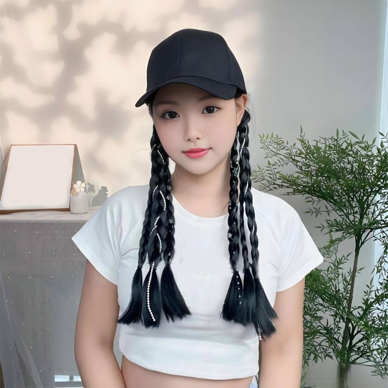 Braided Curls Baseball Cap Wigs Integrated Synthetic Hair for Casual Wear