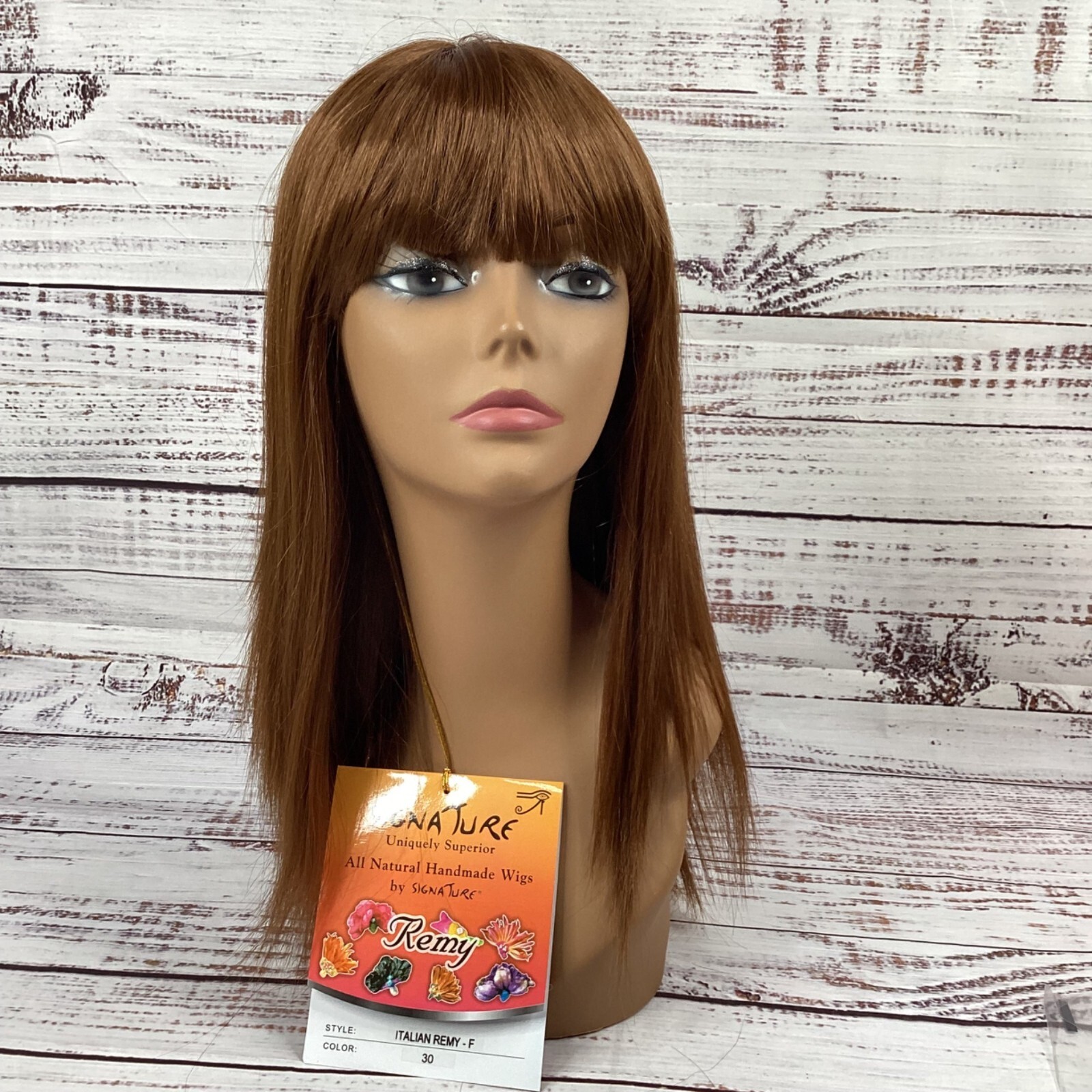 Italian Straight Wig #30 Honey Brown Long w/ Bang Adjustable Cap Synthetic