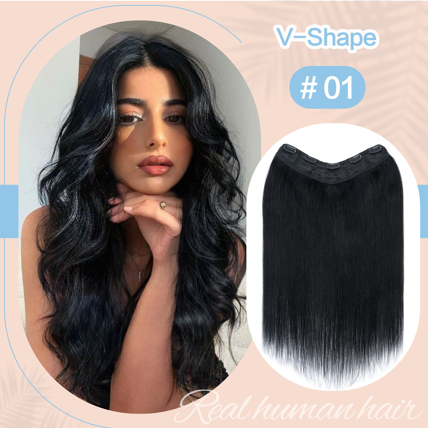 Upgrade V Shape One Piece 100% Clip in Remy Human Hair Extensions 3/4 Full Head