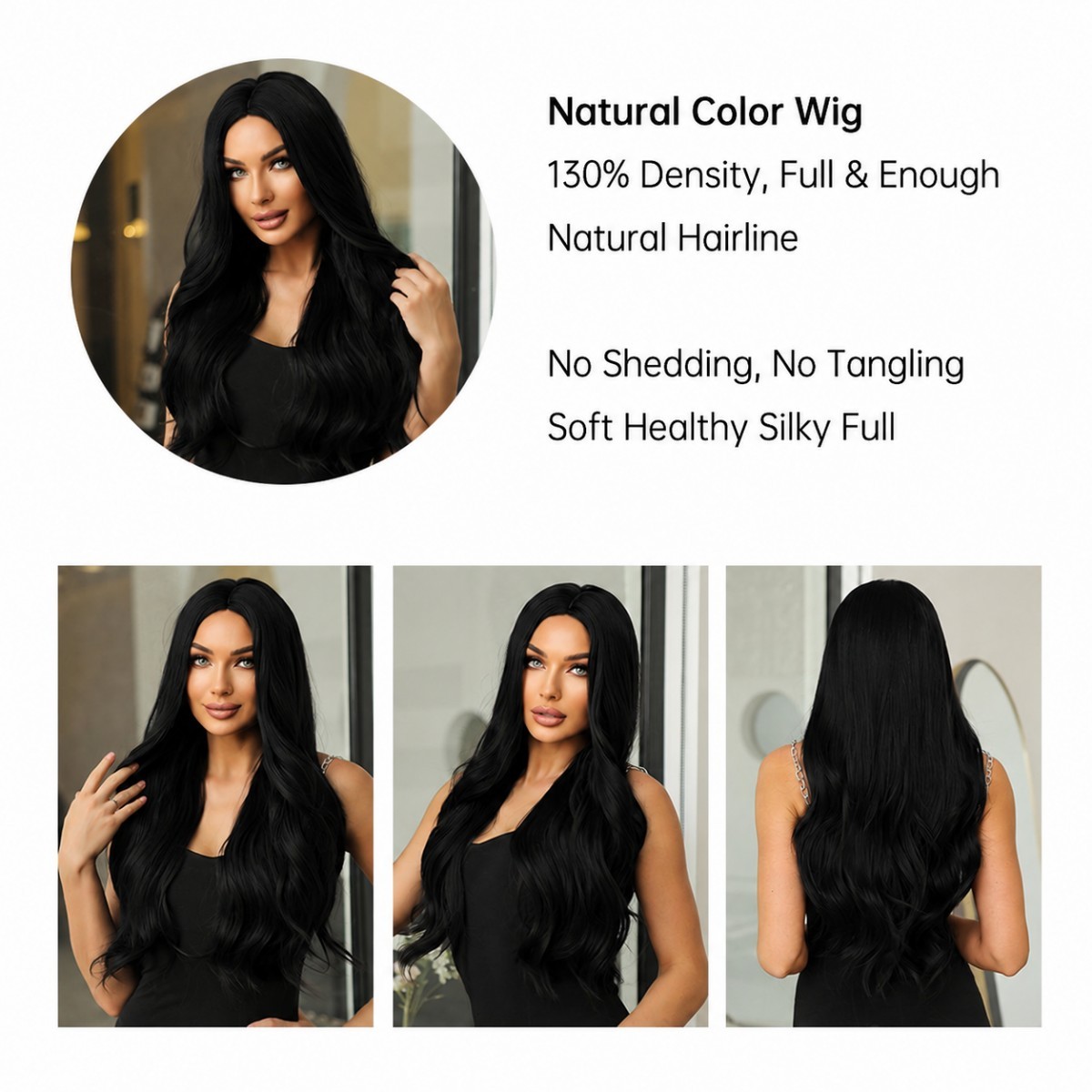 Halloween Long Wavy Black Synthetic Hair Heat Resistant Costume Wigs