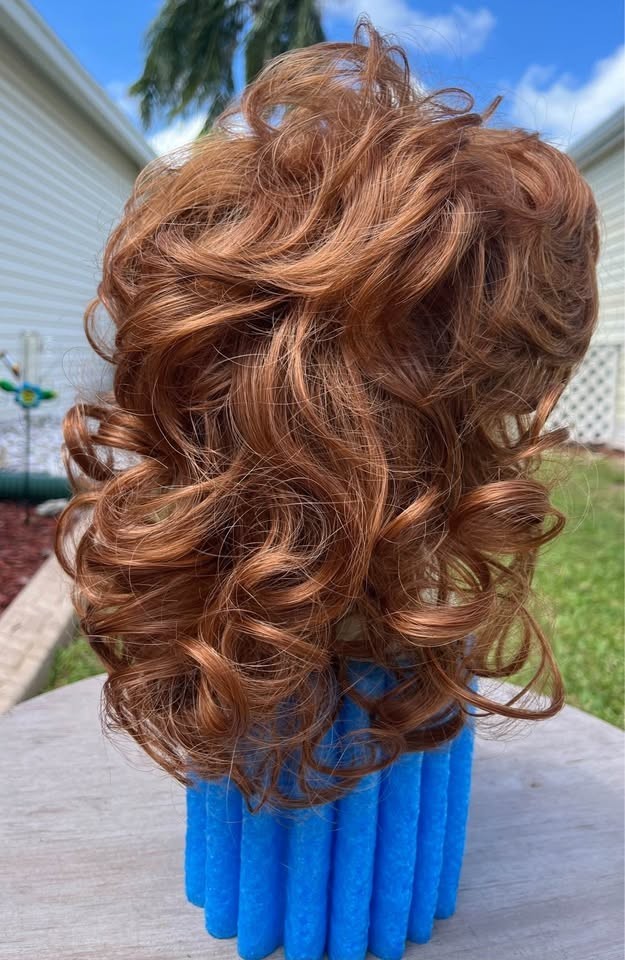 MAISI. 12″ Short Curly Red Head Wig. Synthetic. Average Size.