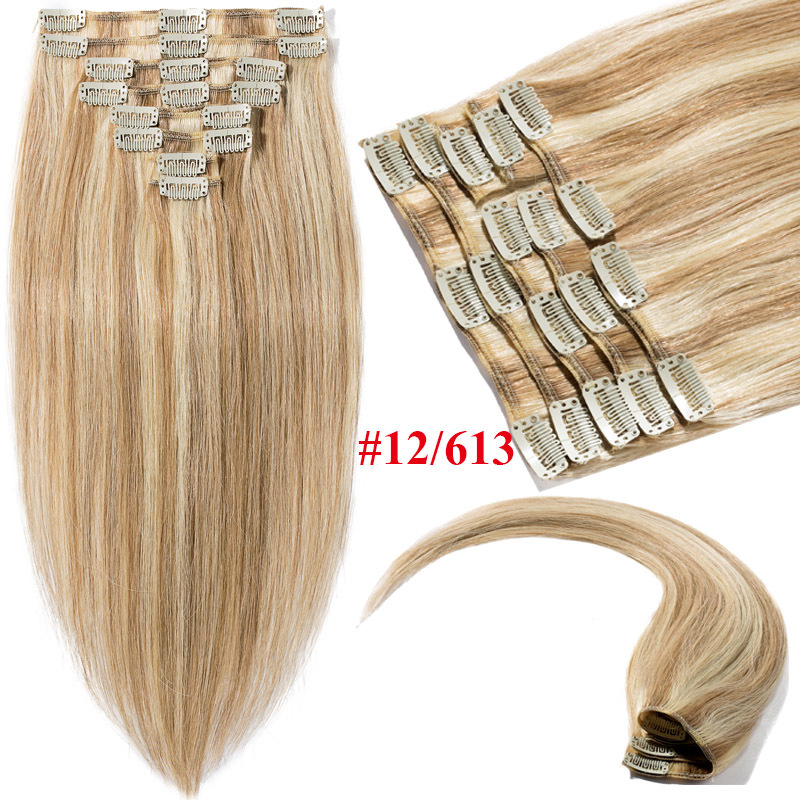 Silky Real Long Clip in Remy Human Hair Extensions Full Head 70-120g Blonde B341